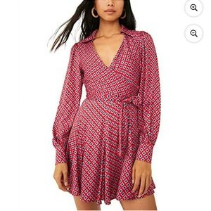 Red Geometric Wrap Dress